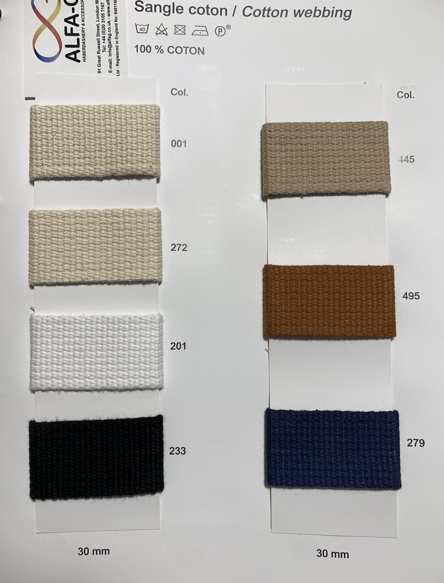 Cotton webbing, 7 colours