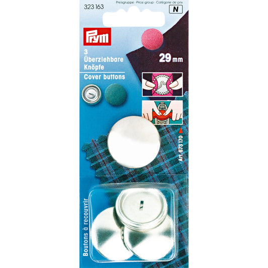 Prym Cover Buttons, 29mm, Silver-coloured