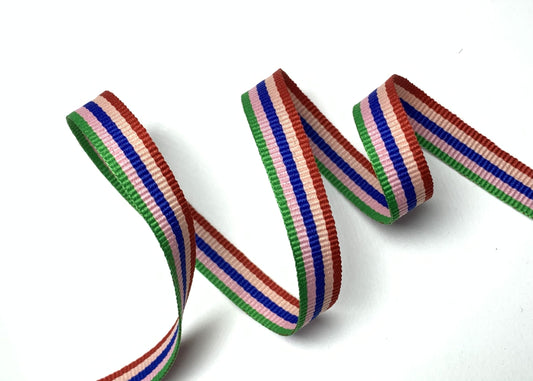 Woven Multicolour Striped Grosgrain Ribbon 10mm