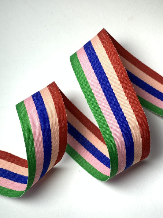 Woven Multicolour Striped Ribbon 30mm