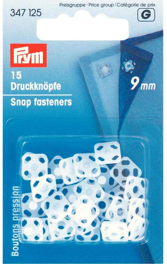 Snap fasteners square, 9mm, white