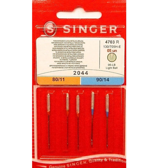 Singer 80/11, 90/14 Needles for Embroidery and Metallic Thread, 5 pc