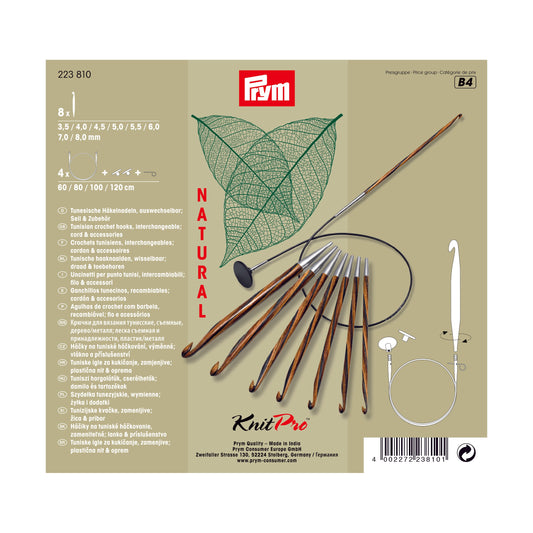 Prym Tunisian Crochet Hook set, Natural, 3.5-8.0mm