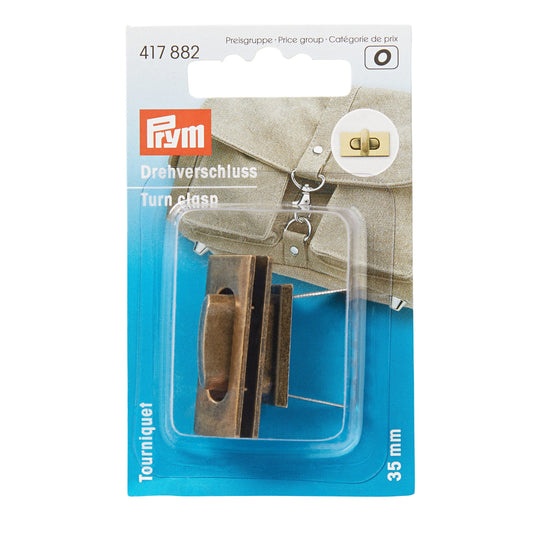 Prym Turn Clasp For Bags, Antique Brass, Brushed