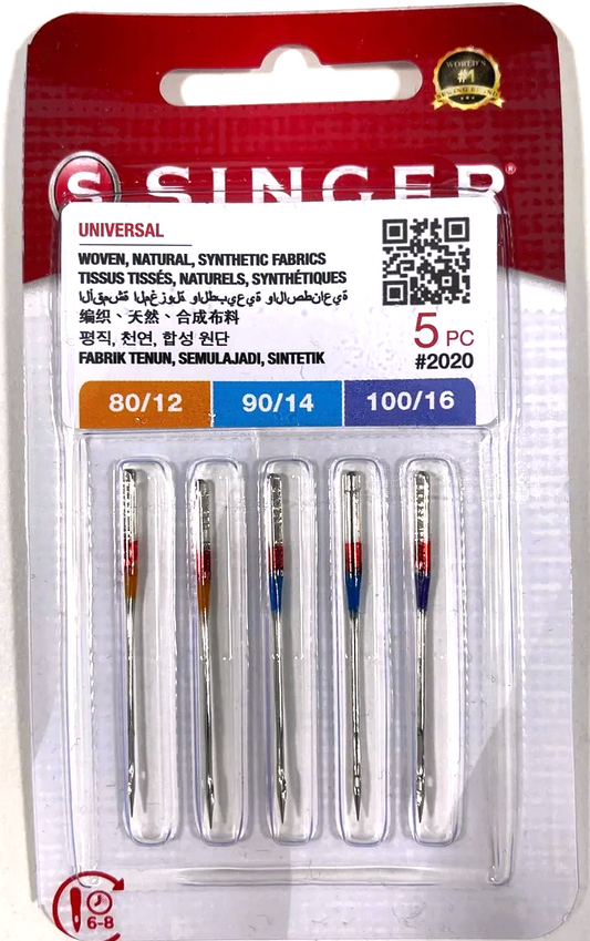 Singer Universal Needles Size 80, 90, 100, 5 pc